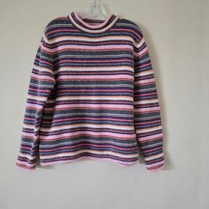Sarah Spencer Womens Medium Blue Pink Wool Fair Isle LS Scoop Neck Sweater